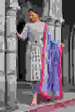 Blue Cotton Straight Suit Set image number 3