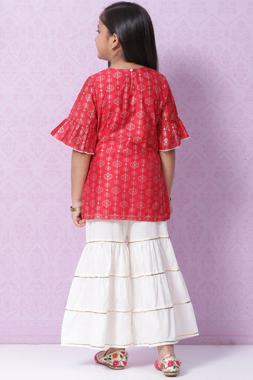 Pink Art Silk Straight Kurta Sharara Suit Set image number 4