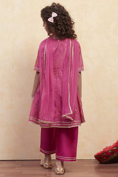 Pink Yarn Dyed Angrakha Anarkali Suit Set image number 4