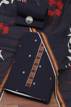 Navy Blue Cotton Unstitched Suit Set image number 0