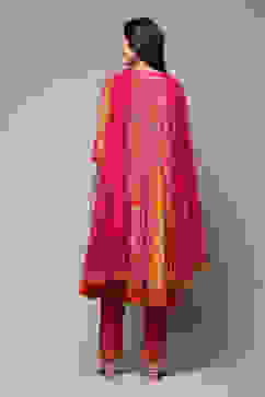 Onion Pink & Mustard LIVA Kalidar Kurta Churi Salwar Suit Set image number 4