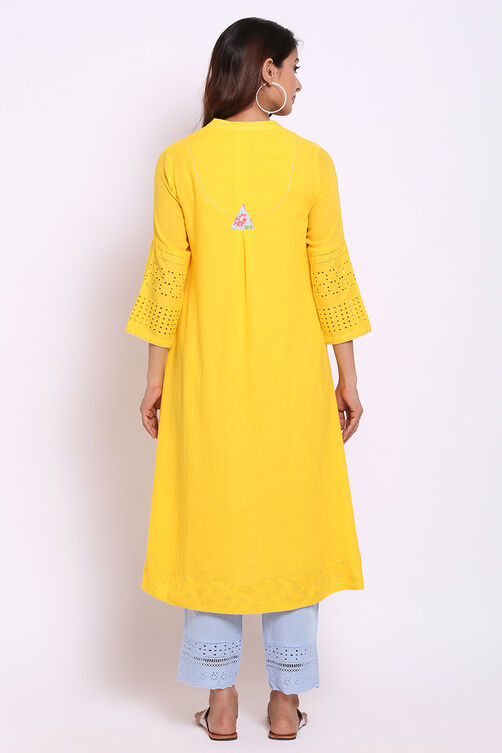 Pink Cotton A-Line Kurta image number 5