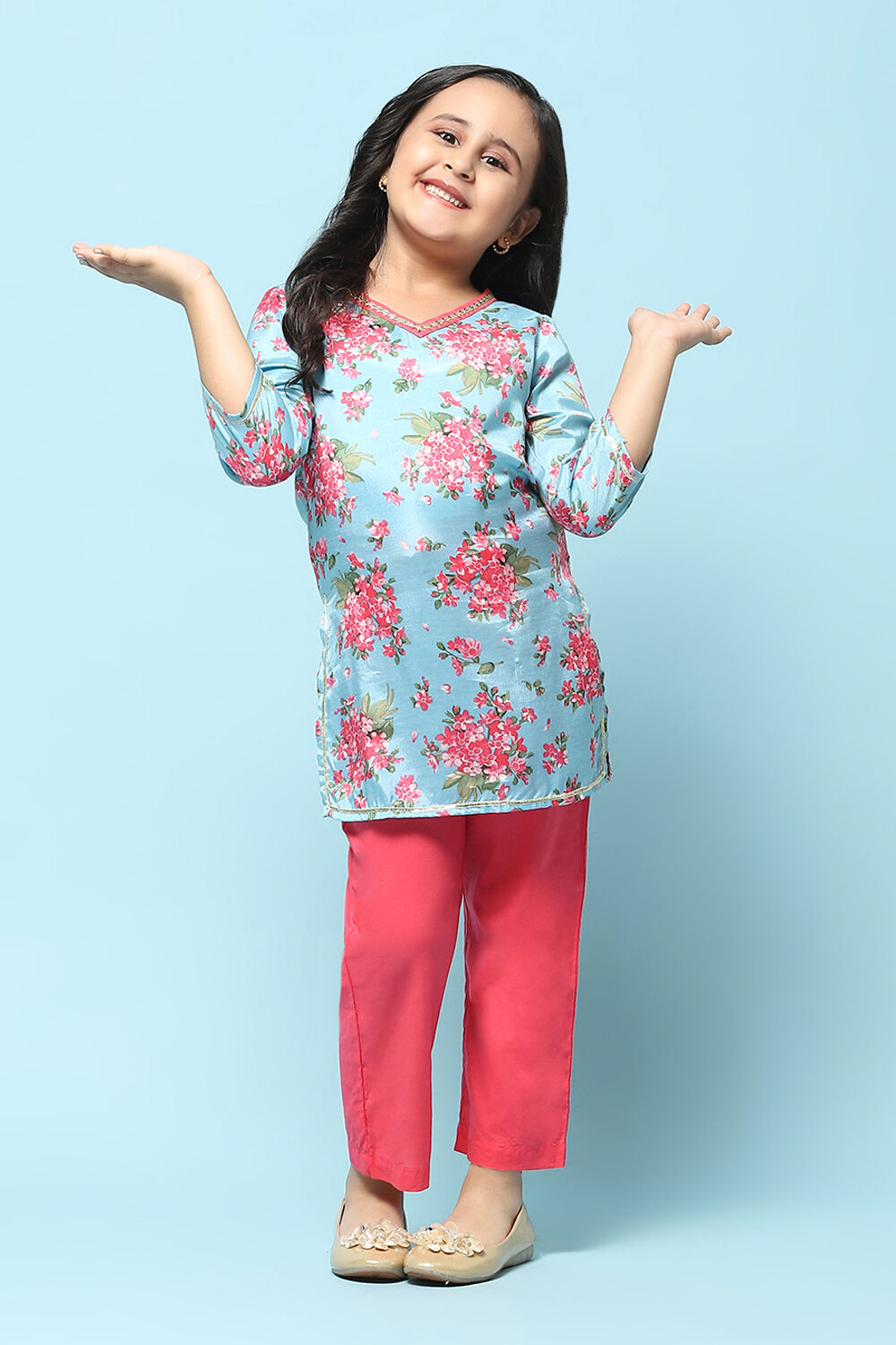 Blue Cotton Viscose Straight Printed 2 Piece Set image number 0