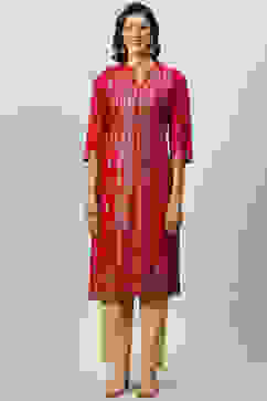 Fuchsia LIVA Straight Printed Kurta image number 4