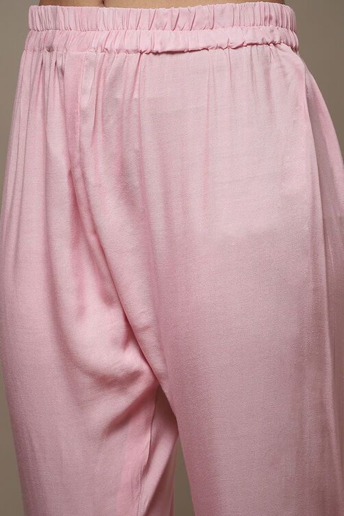 Light Pink Muslin Lace Unstitched Suit Set image number 3
