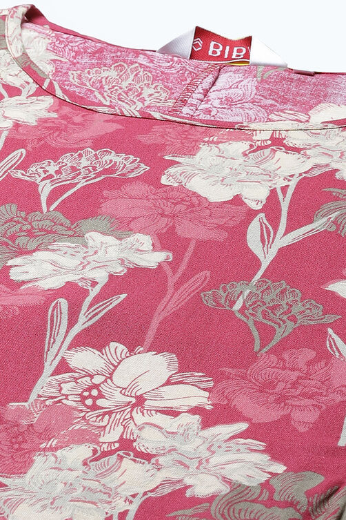 Lavender Straight Cotton Flax Printed Kurta image number 1