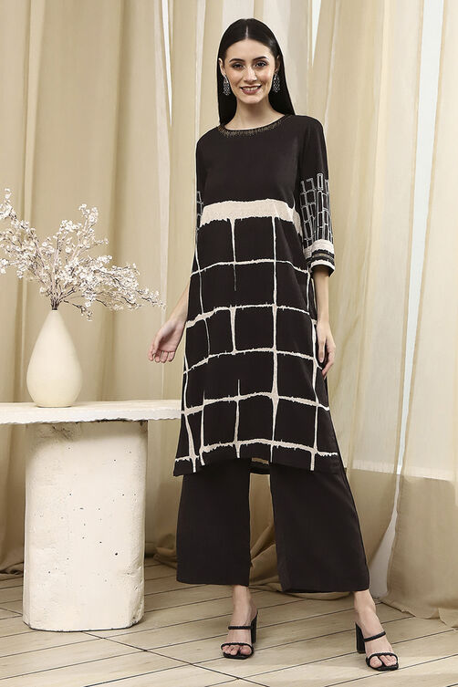 Coffee Brown Printed Straight Kurta Set image number 0