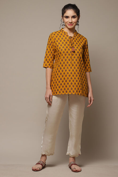Off White Art Silk Solid Pants image number 0