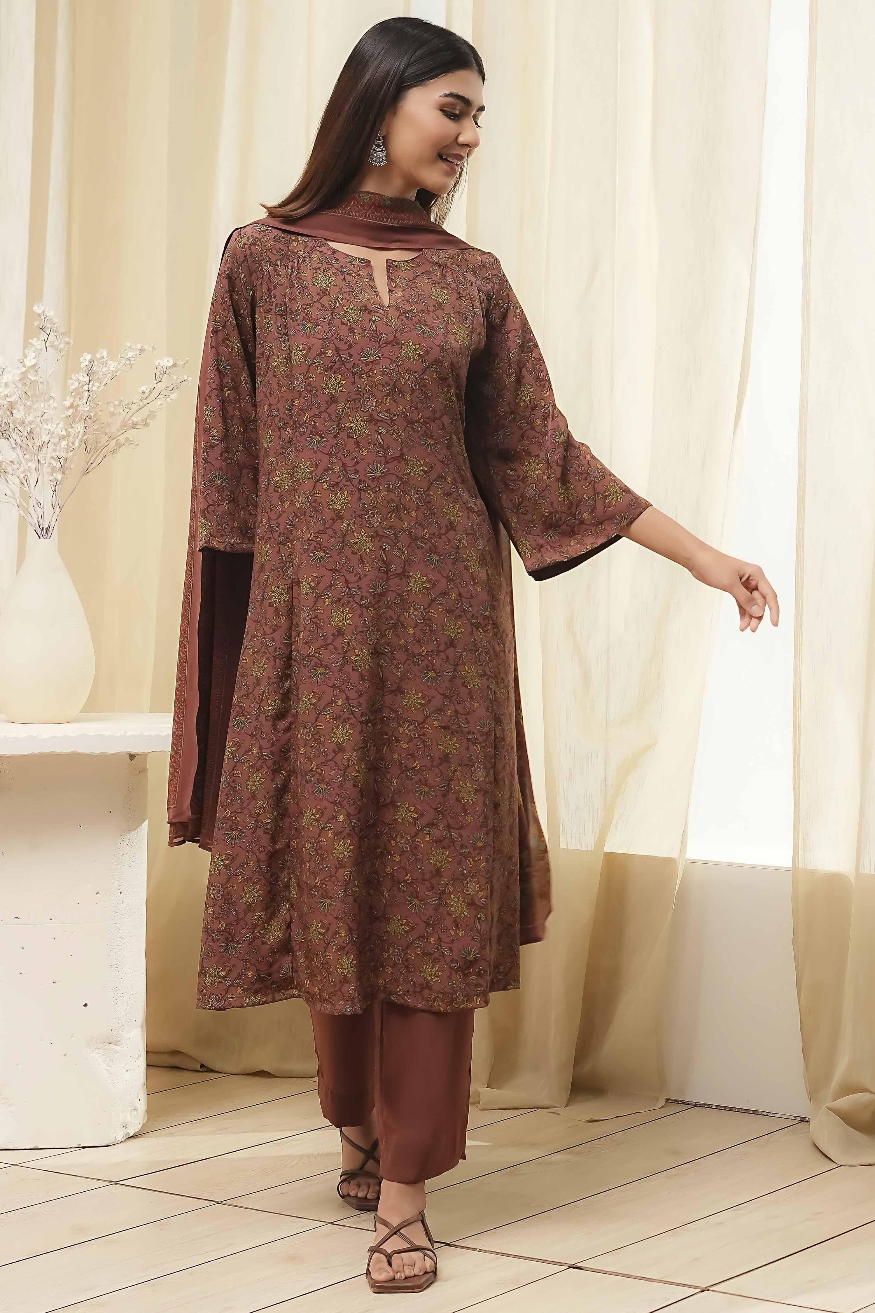 Green Art Silk Straight Suit Set image number 6