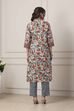 White Cotton Floral Printed Straight Suit Set image number 4