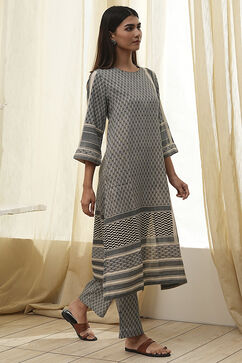 Black and Beige Printed Straight Kurta Set image number 5
