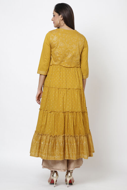 Rust Cotton Flared Printed Kurta image number 5