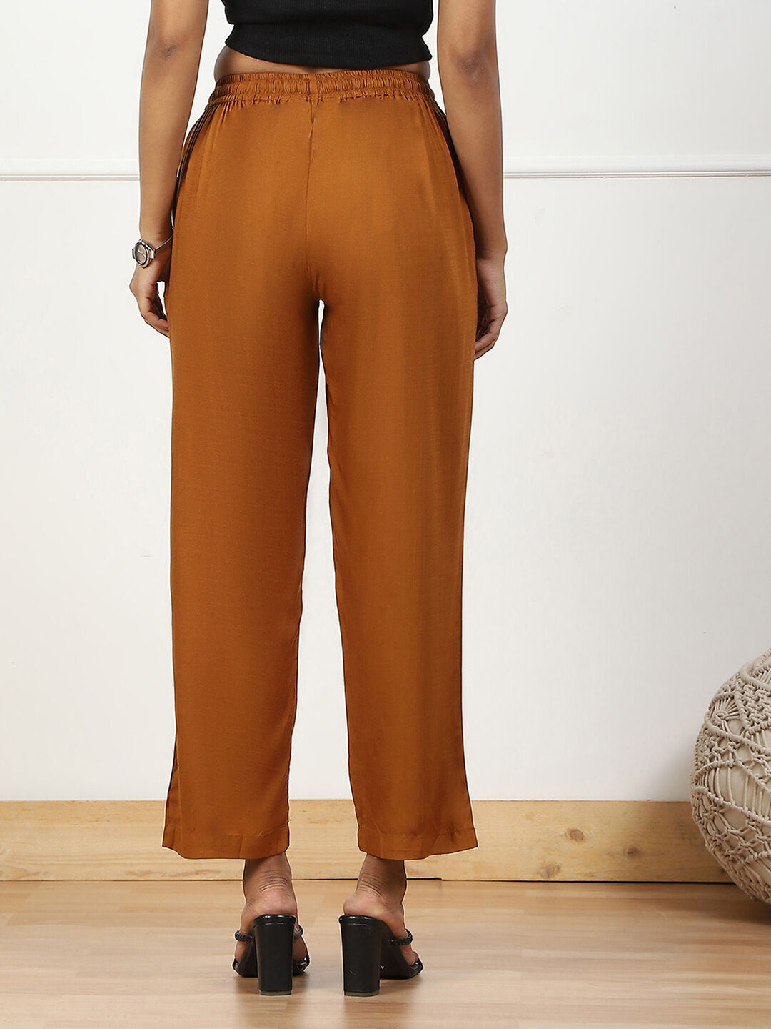 Tan Brown Mid-Rise Straight Palazzo image number 5