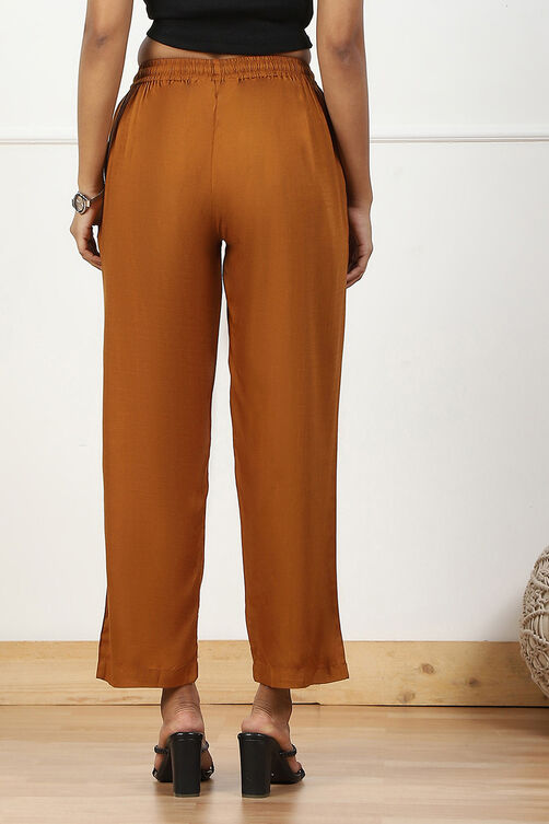 Tan Brown Mid-Rise Straight Palazzo image number 5