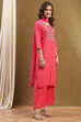 Pink Printed Festive Straight Suit Set image number 5