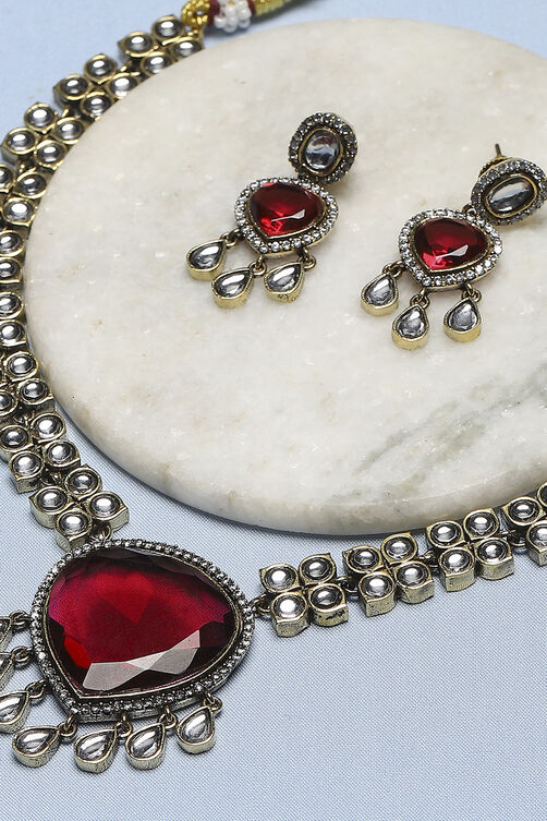 Red Brass Pendant Necklace Set image number 4