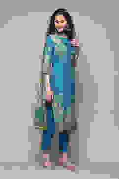 Turquoise Cotton Straight Printed Kurta Ankle Length Suit Set image number 6