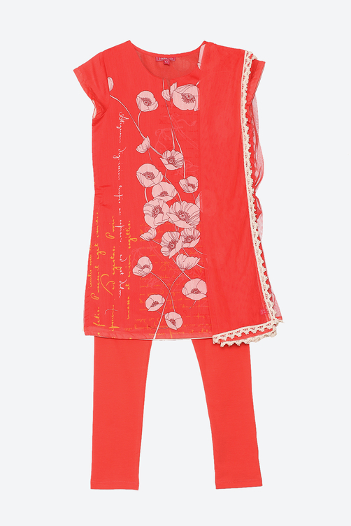 Red Art Silk Straight Kurta Churidar Suit Set image number 0
