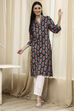 Blue Cotton Printed Straight Kurta image number 6