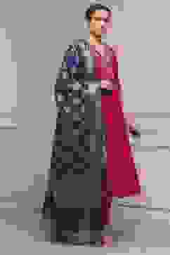 Fuchsia Embroidered Angrakha Festive Anarkali Suit Set image number 5