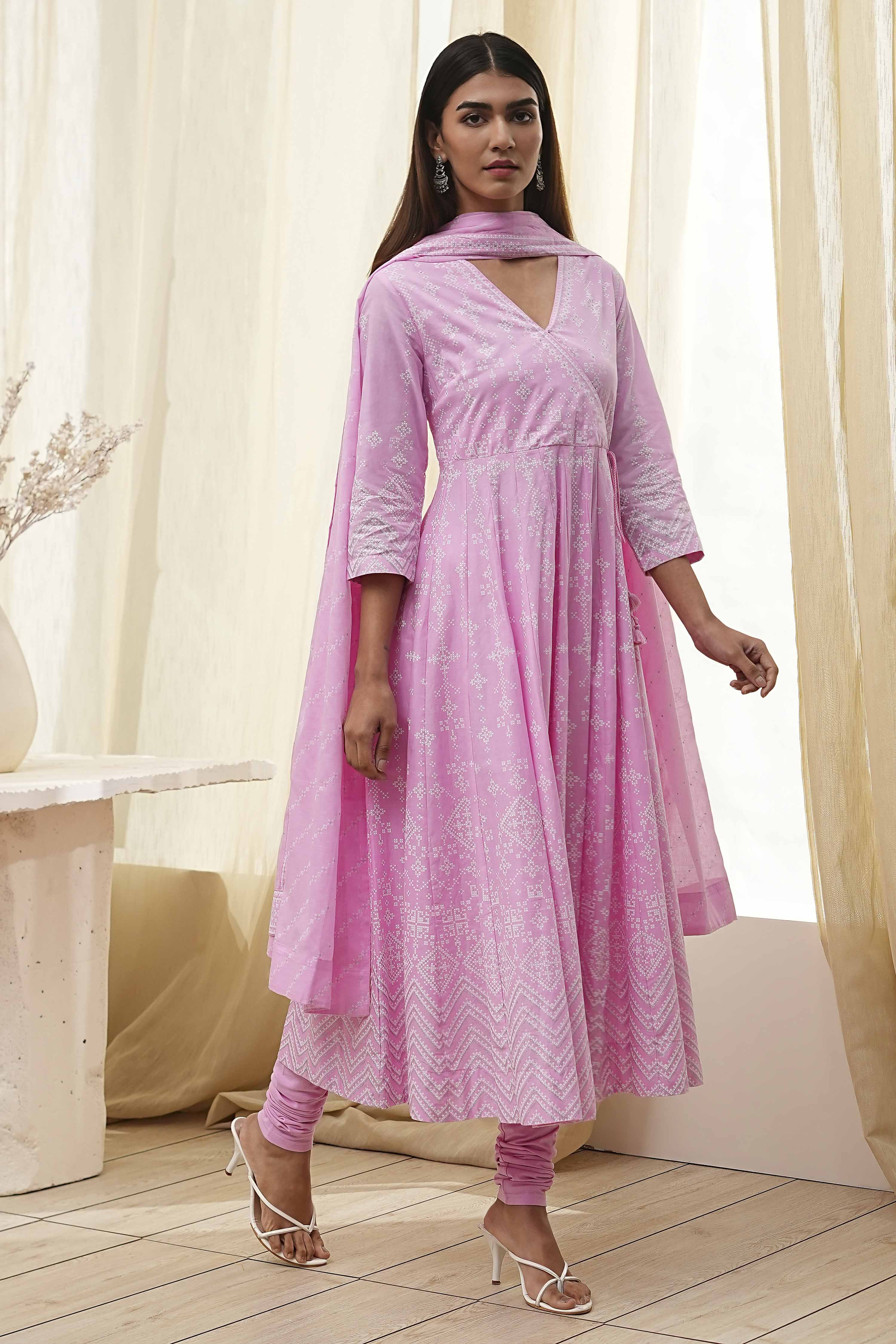 Pink Cotton Anarkali Suit Set image number 5