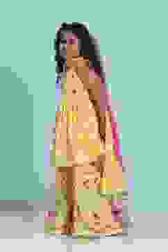 Yellow Cotton Printed Peplum Suit Set image number 3