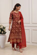 Red Cotton Straight Kurta Churidar Suit Set image number 5