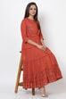 Rust Cotton Flared Printed Kurta image number 0