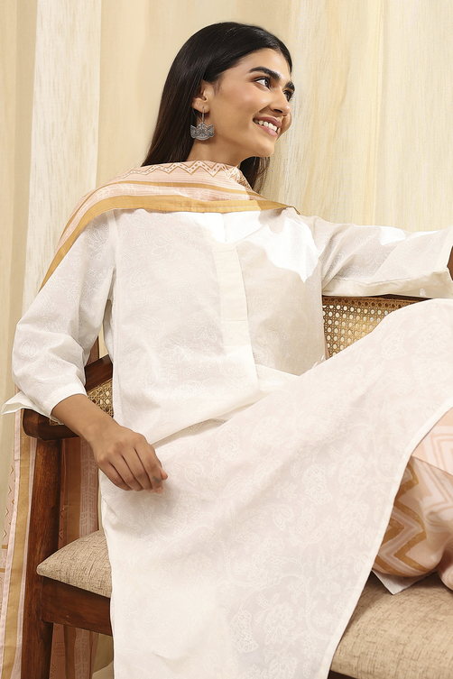 Blue and White Cotton Straight Suit Set image number 1