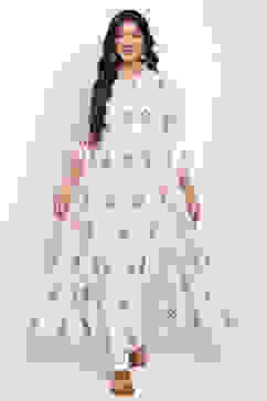 Ivory And Gold Cotton Anarkali Kurta Churidar Suit Set image number 2