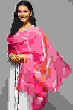 Fuschia Cotton Blend Printed Dupatta image number 1