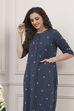 Navy Blue Cotton Yarndyed Straight Suit Set image number 6