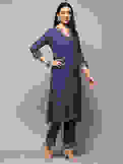 Blue Poly Viscose Straight Suit Set image number 5