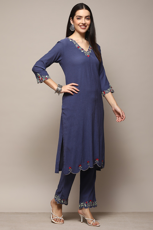 Pink Poly Viscose Straight Suit Set image number 5