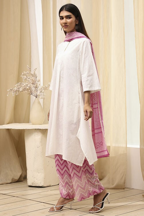 Blue Cotton Straight Suit Set image number 3