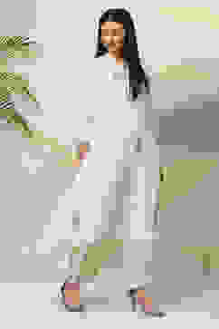 Off White Flared Cotton Kurta image number 4