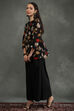 Black Silk Chanderi Floral Printed Gathered Co-ord Set image number 3