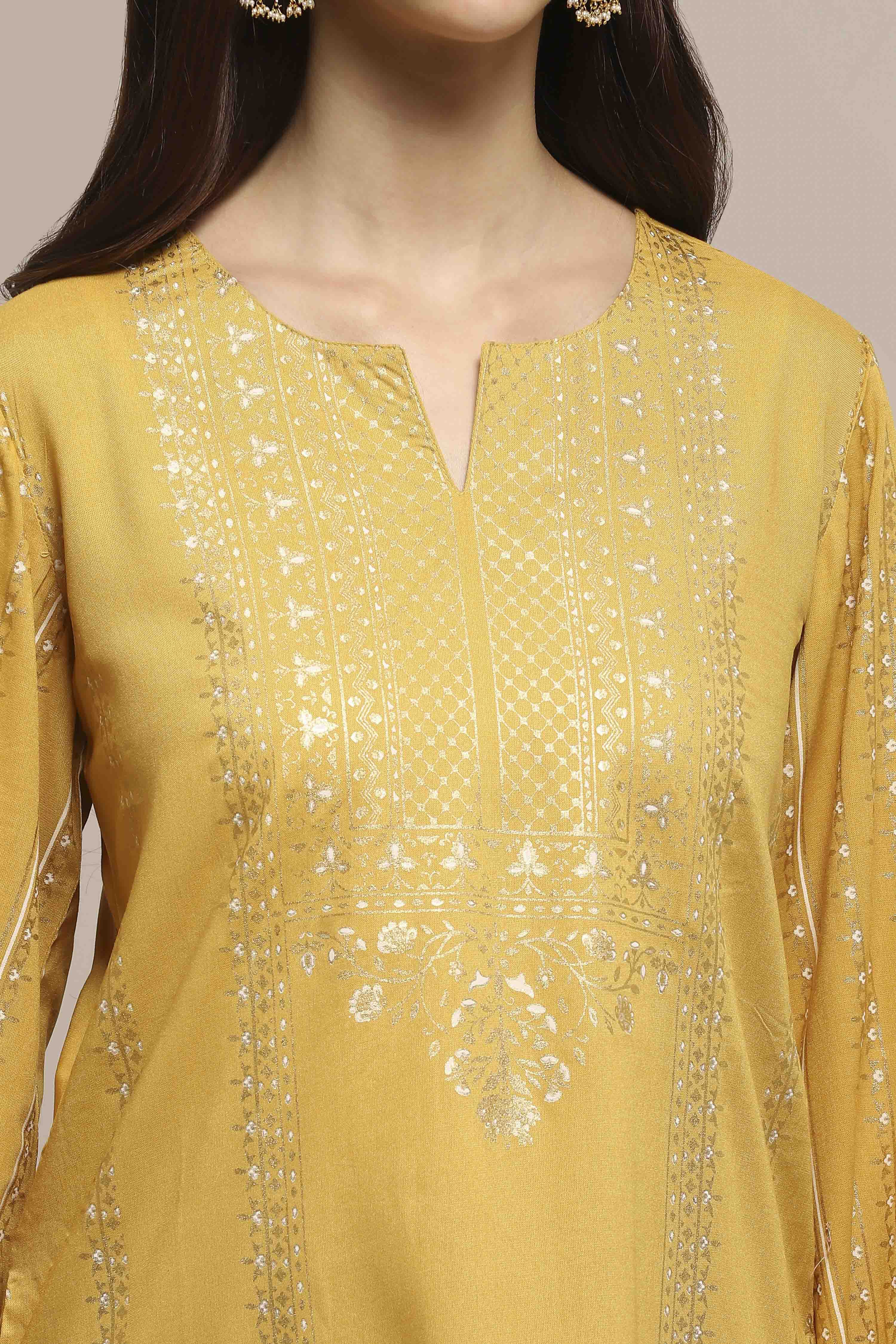 Yellow Rayon Straight Printed Kurta image number 1