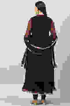 Wine Art Silk Layered Kurta Churidar Suit Set image number 4