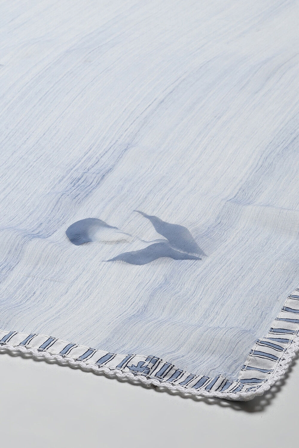 Blue Cotton Schiffly Unstitched Suit Set image number 4