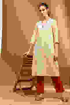 Cream-coloured Printed Regular Fit Straight Kurta image number 0