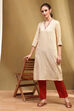 Cream-coloured Printed Regular Fit Straight Kurta