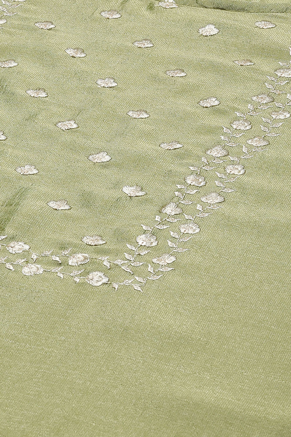 Olive Green Silk Blend Unstitched Suit Set image number 2