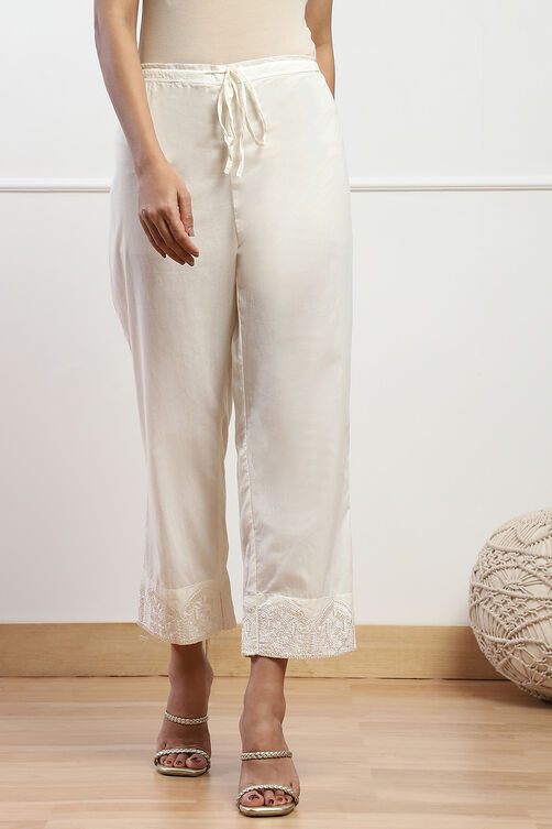 Off White Cotton Regular Solid Palazzo image number 4