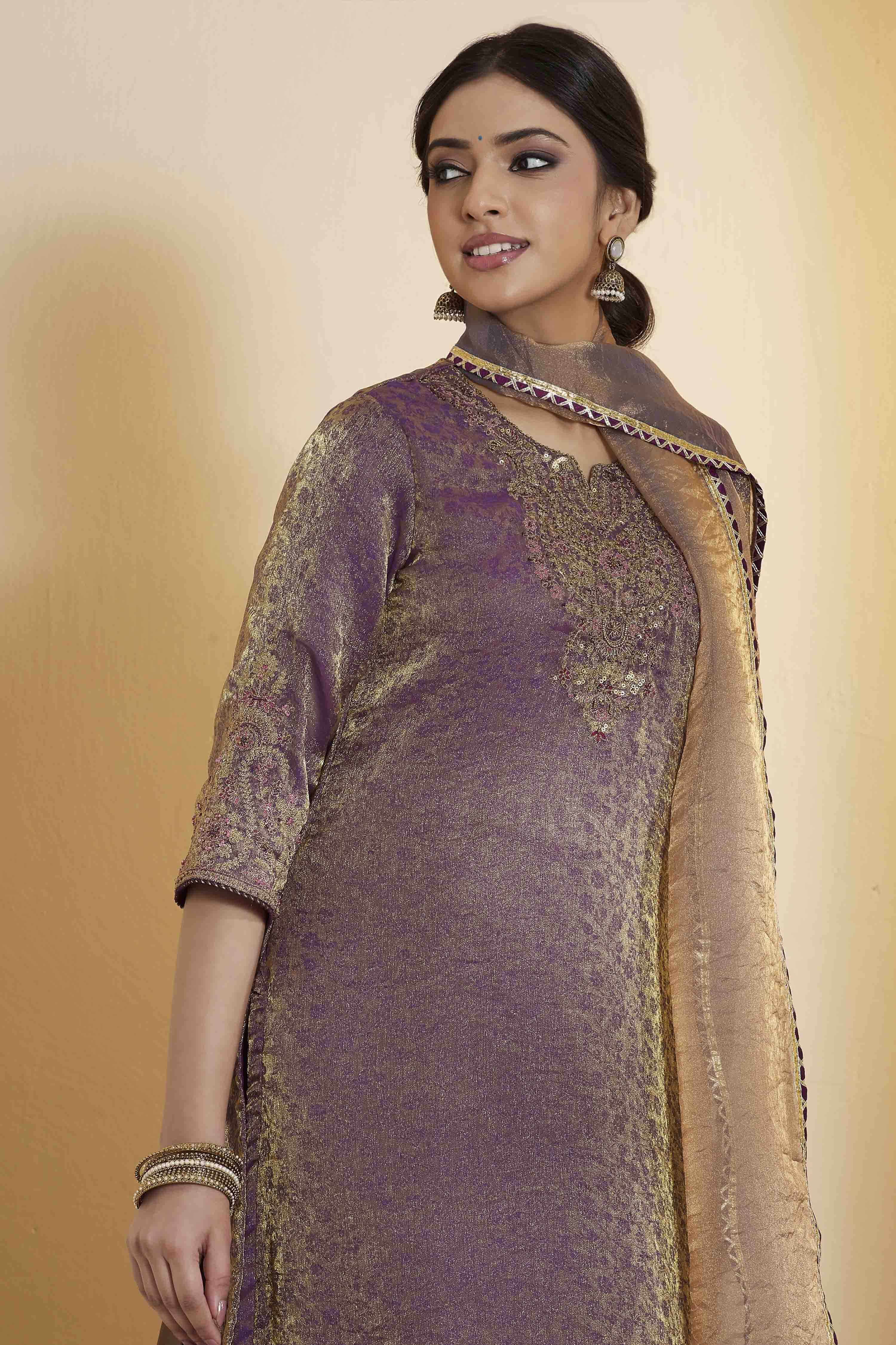 Purple Viscose Blend Straight Fusion Set image number 1