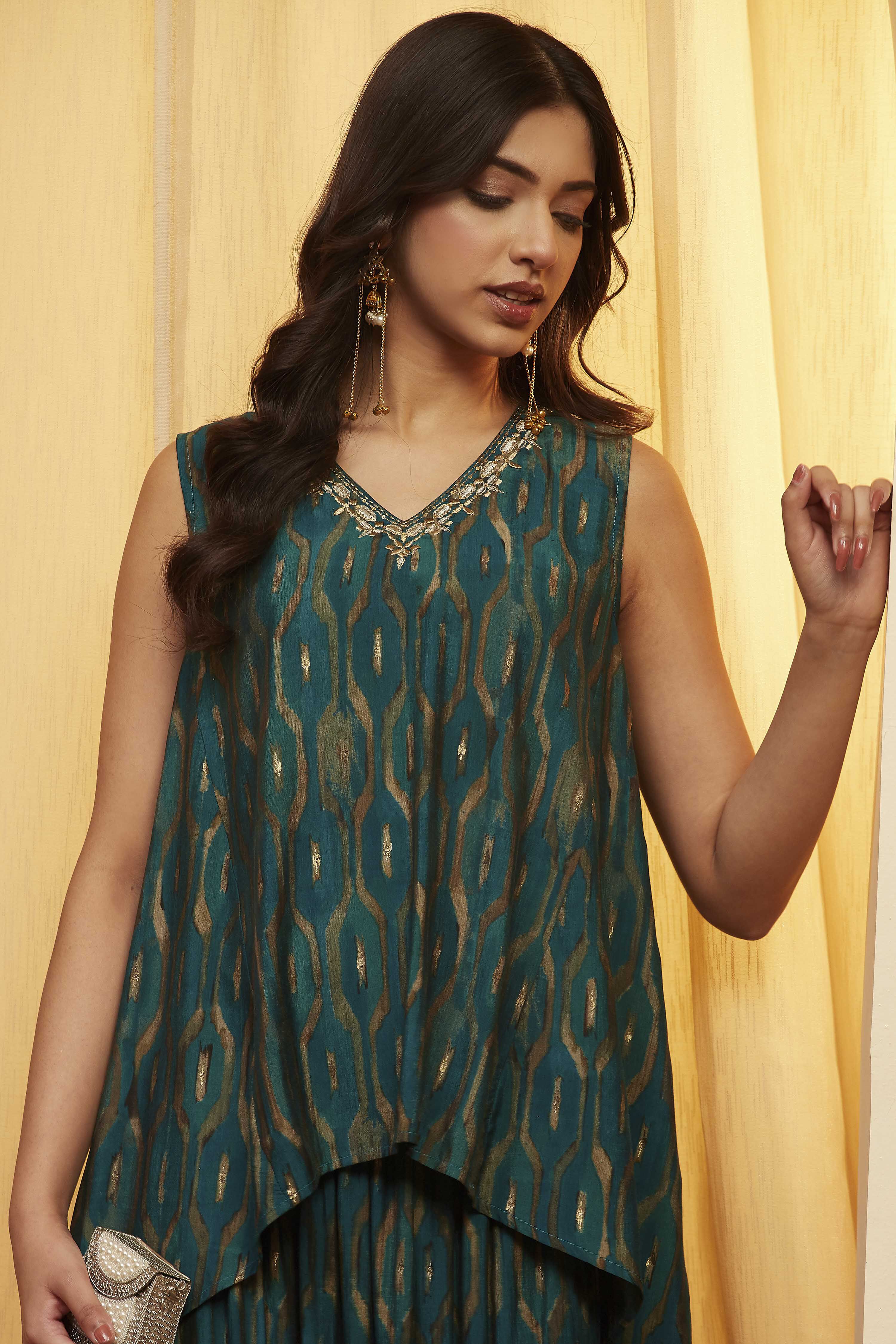 Teal Viscose Blend Straight Kurta Pants Set image number 1