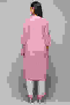 White Red Cotton Straight Suit Set image number 5