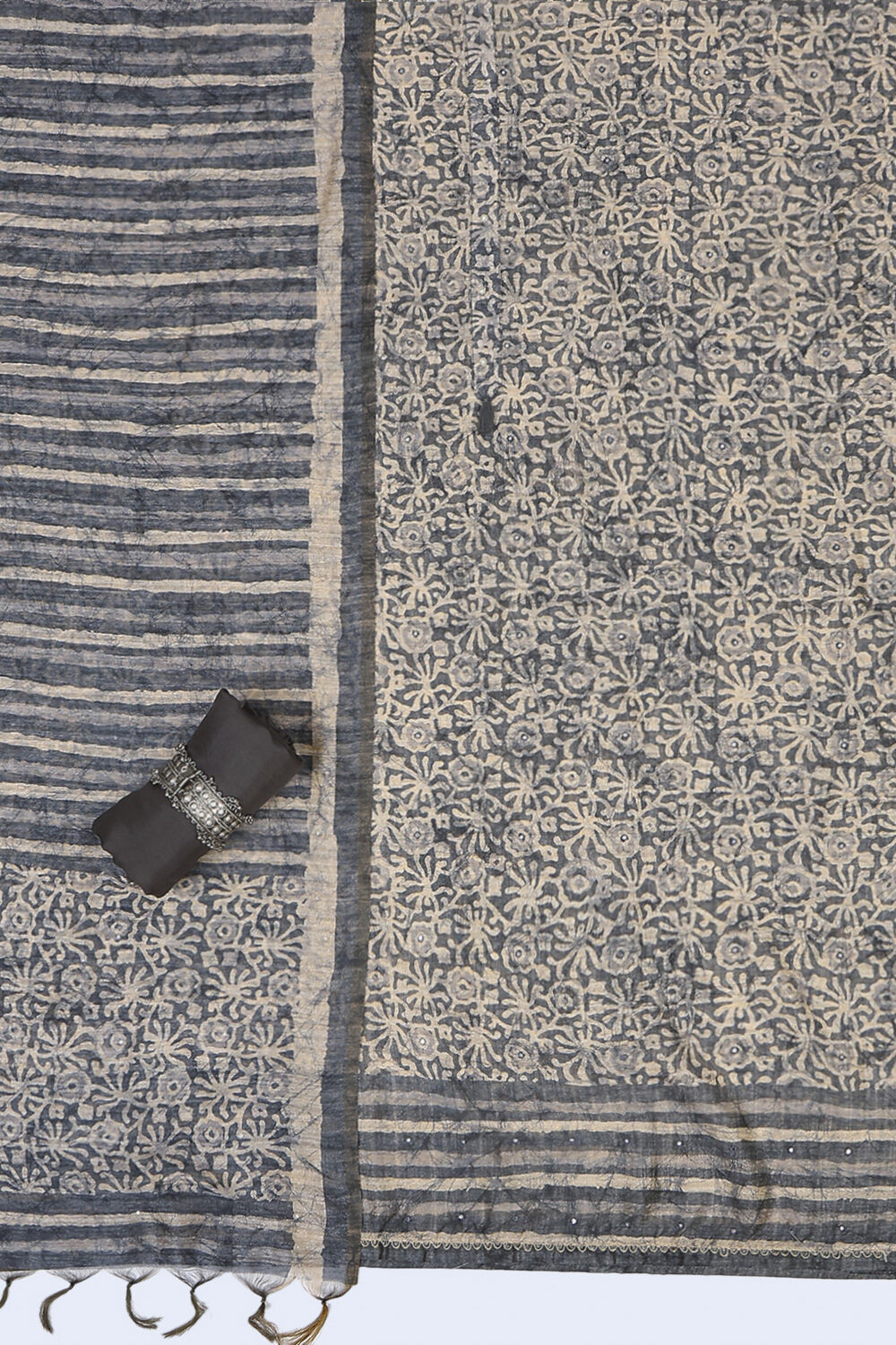 Gray Silk Blend Printed Unstitched Suit Set image number 1