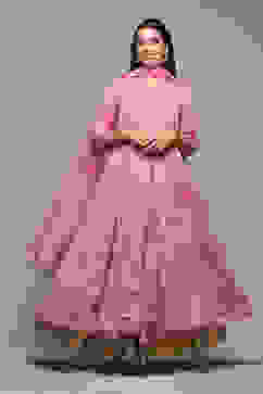 Pink Cotton Blend Anarkali Embroidered Kurta Suit Set image number 0