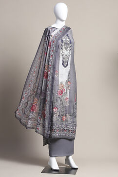 Grey Muslin Unstitched Suit Set image number 0